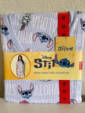 NEW Disney Lilo & Stitch 2 Pc Pajama Set NWT M Short Sleeve Top Jogger Pants